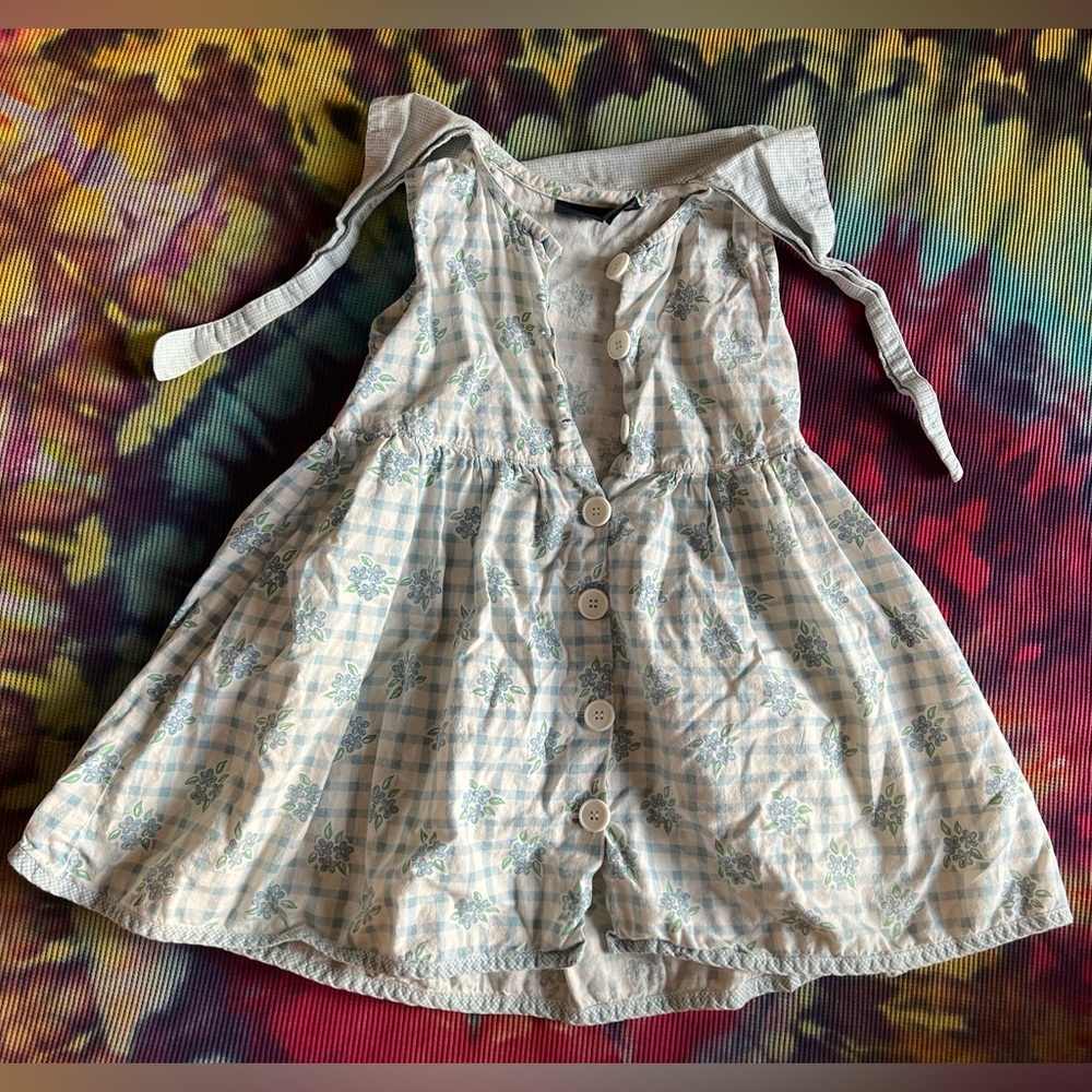 🌼Vintage 90s Blue Plaid Easter Dress Floral Tank Top 6T Honors